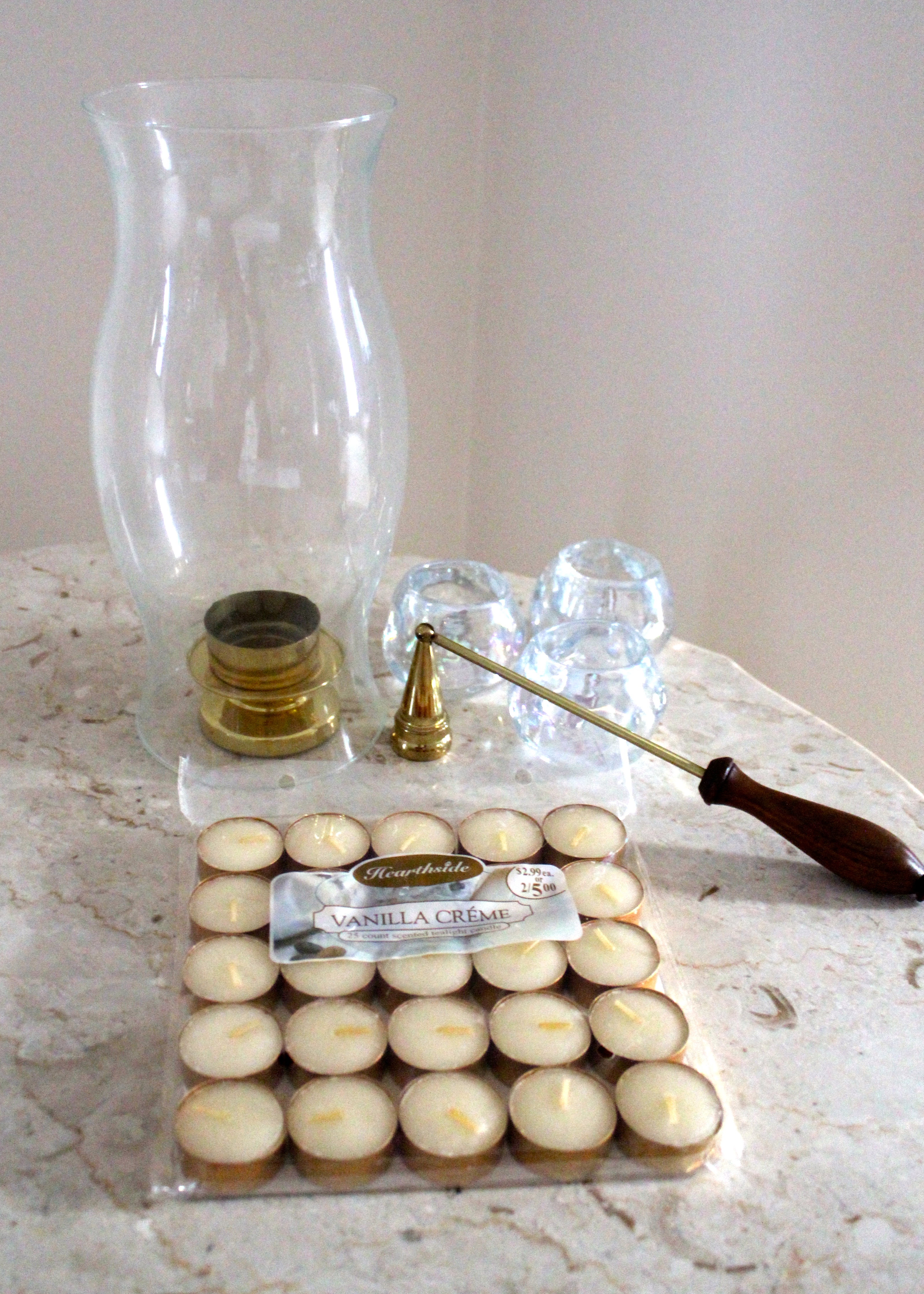 Glass Hurricane, Votives and Candles