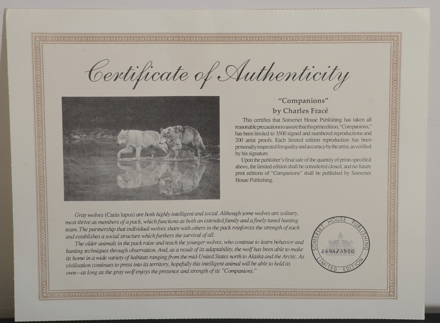 Signed Limited Edition "Campanions" Print by Charles Frace