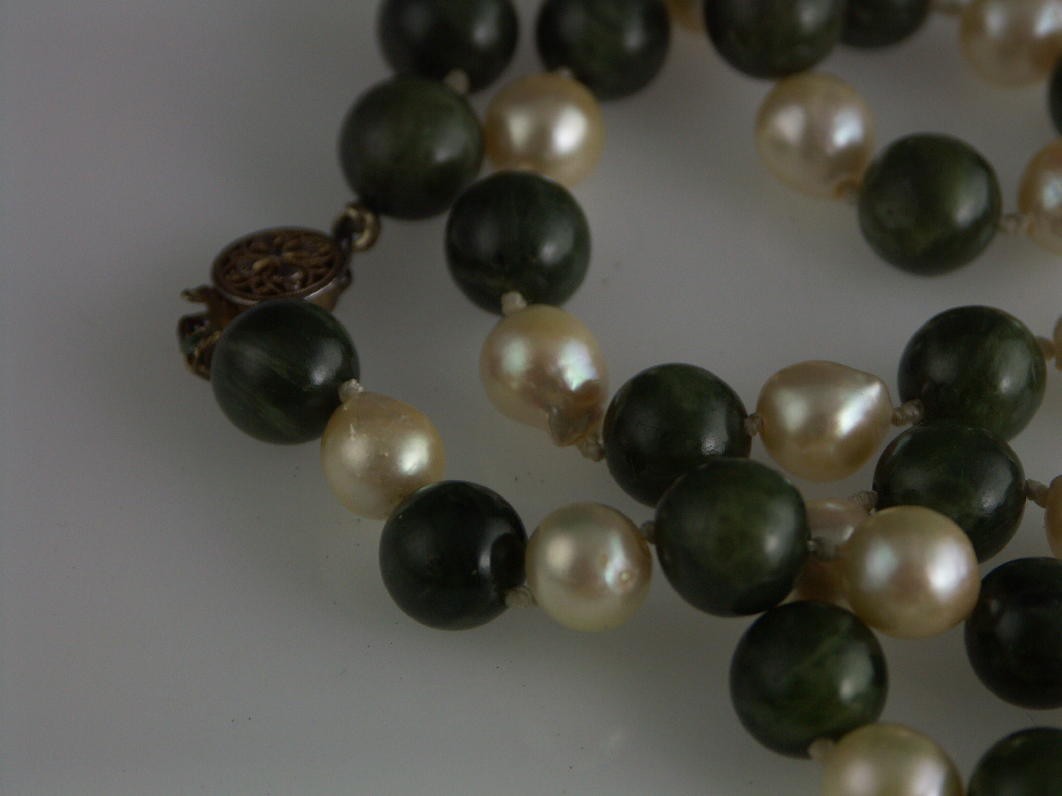 Vintage Green and Pearl Necklace, with Similar-Tone Pieces