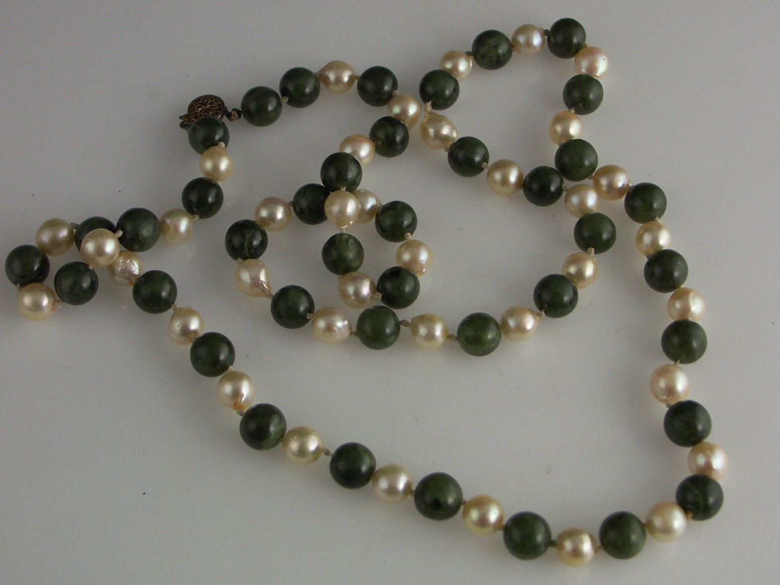Vintage Green and Pearl Necklace, with Similar-Tone Pieces