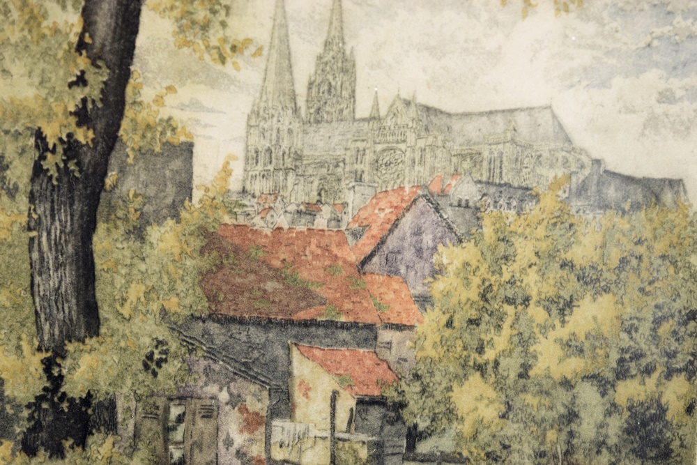 Hand Colored Etching by French Artist De La Broye