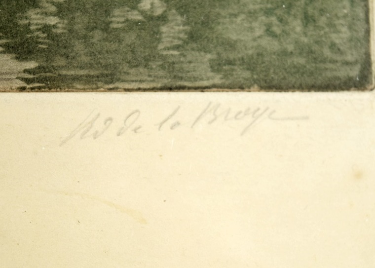 Hand Colored Etching by French Artist De La Broye