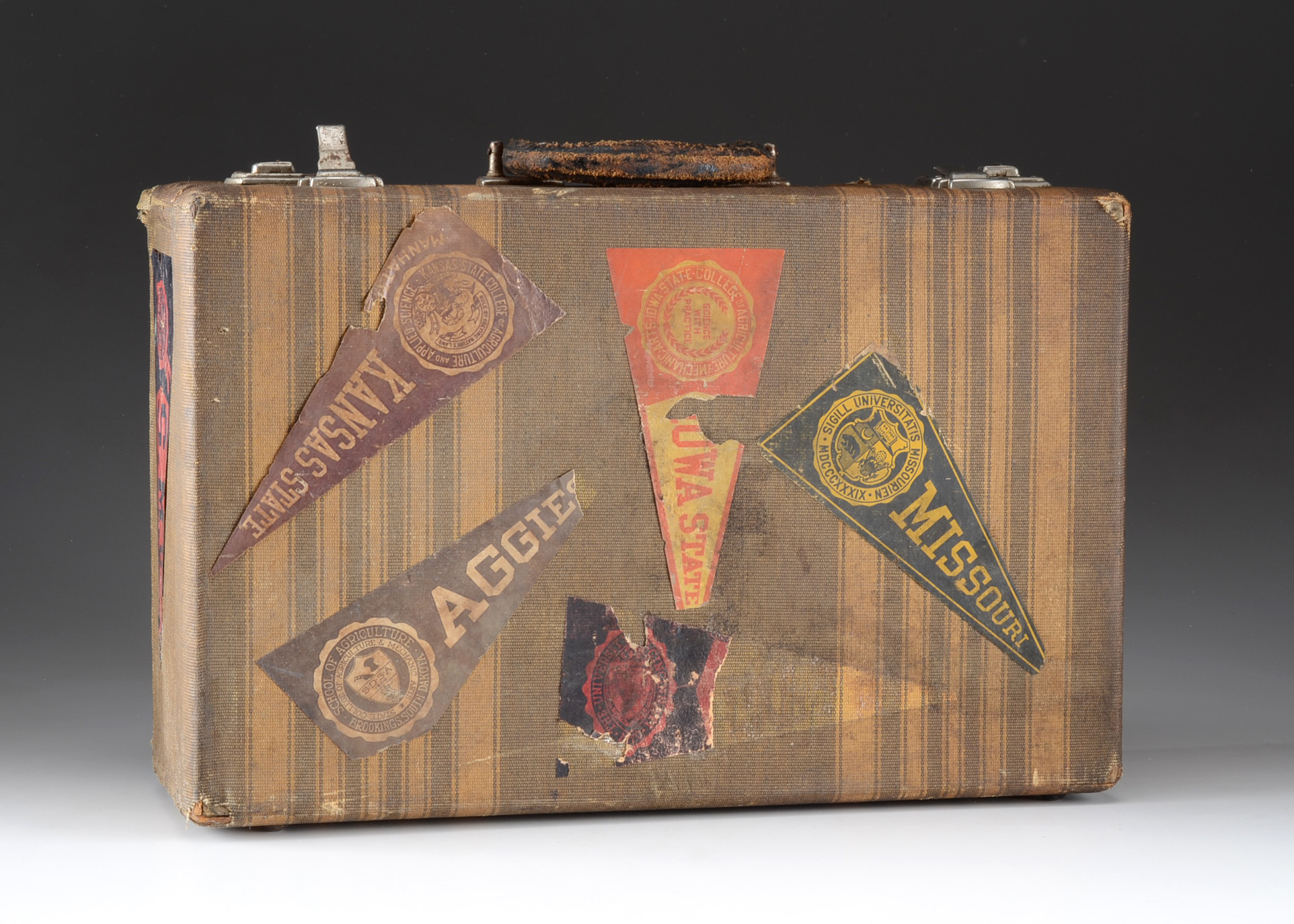Antique Suitcase With College Pennants