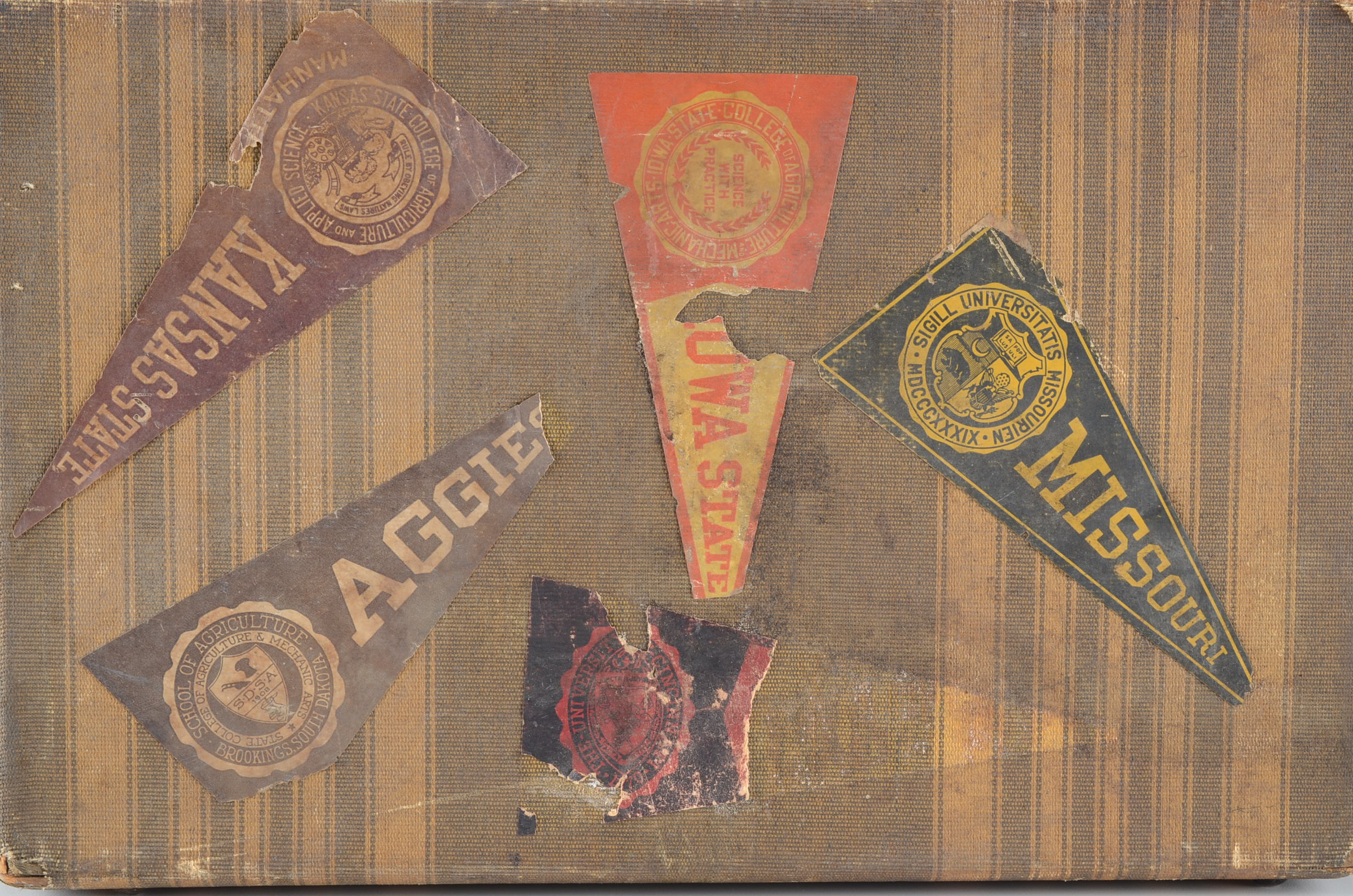 Antique Suitcase With College Pennants
