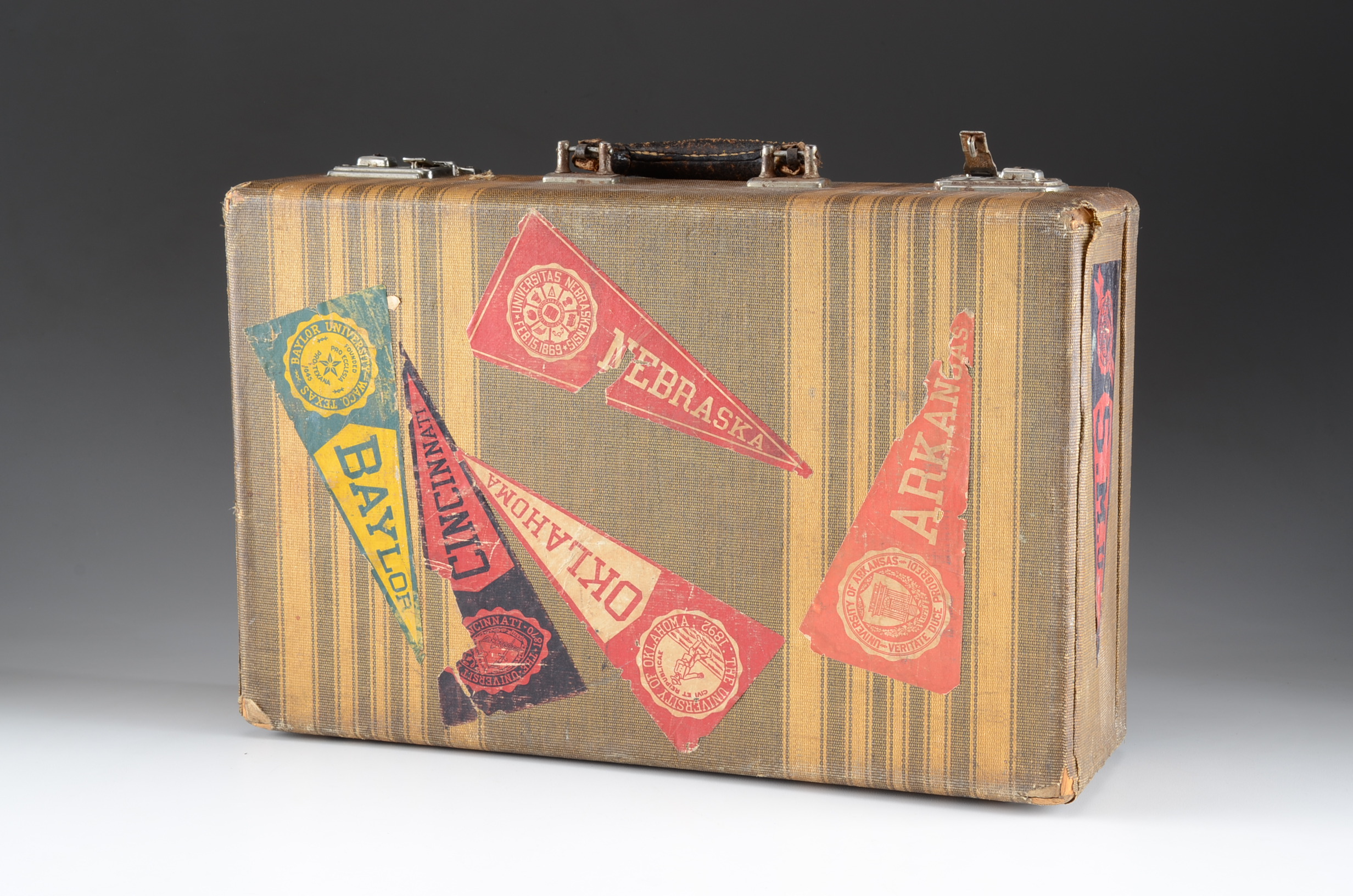 Antique Suitcase With College Pennants