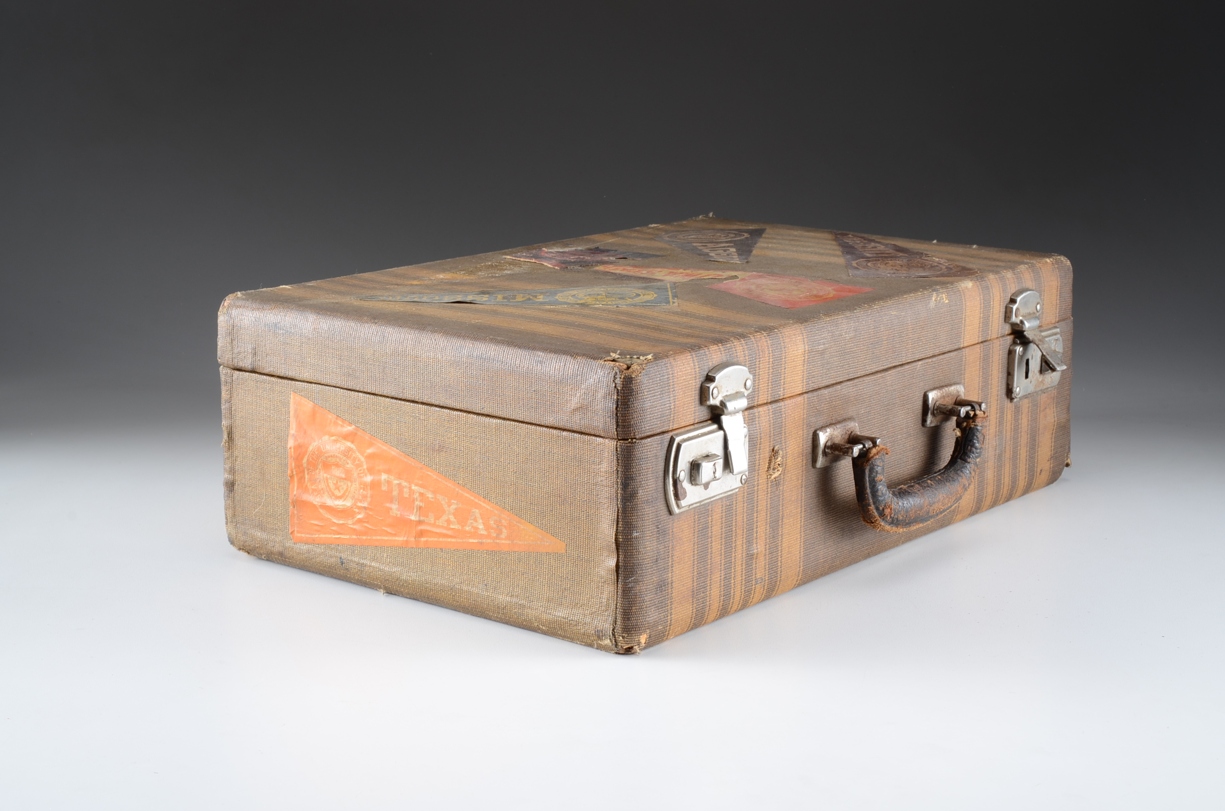 Antique Suitcase With College Pennants