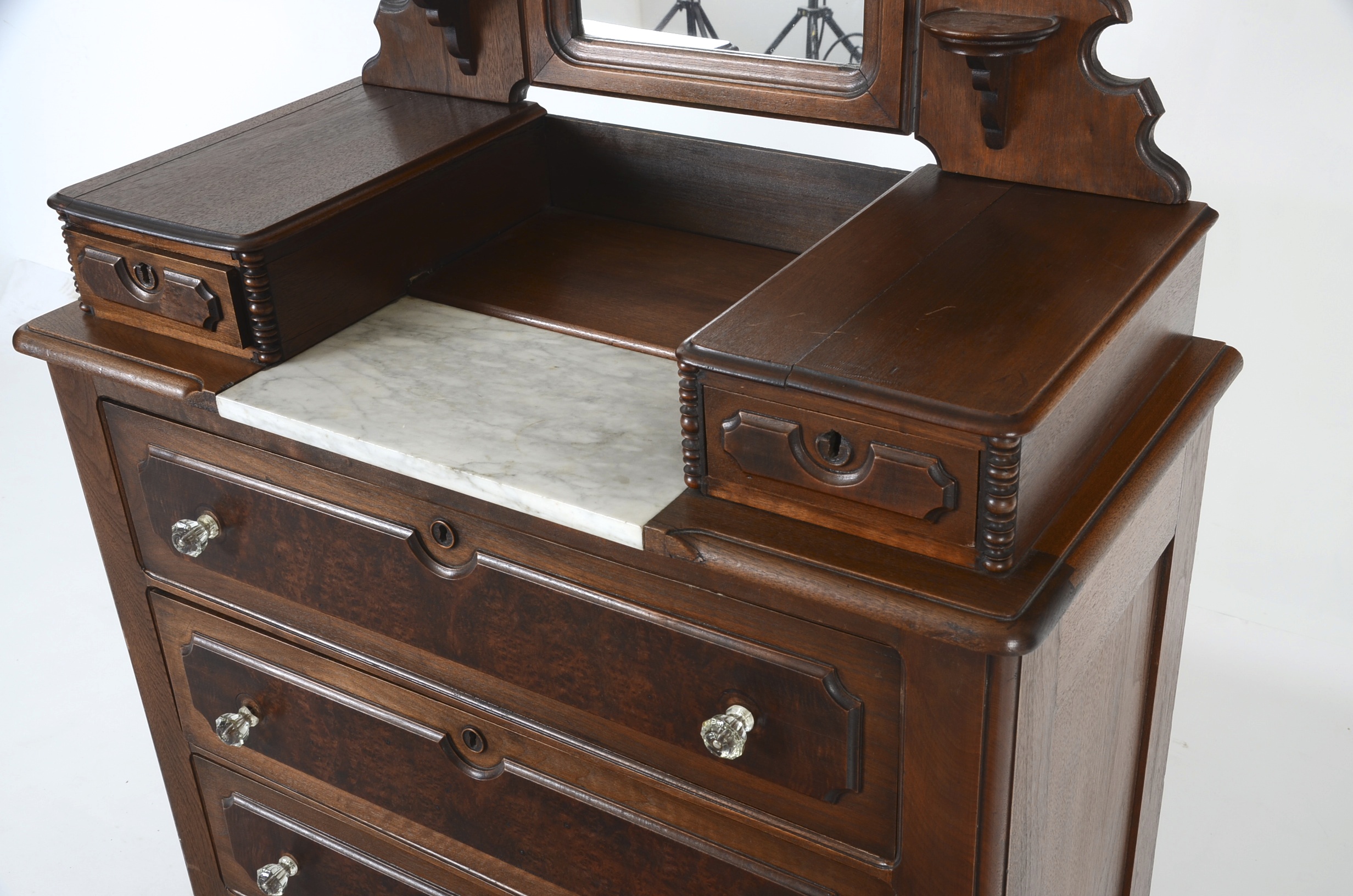 Walnut and Burl Victorian Dresser with Mirror