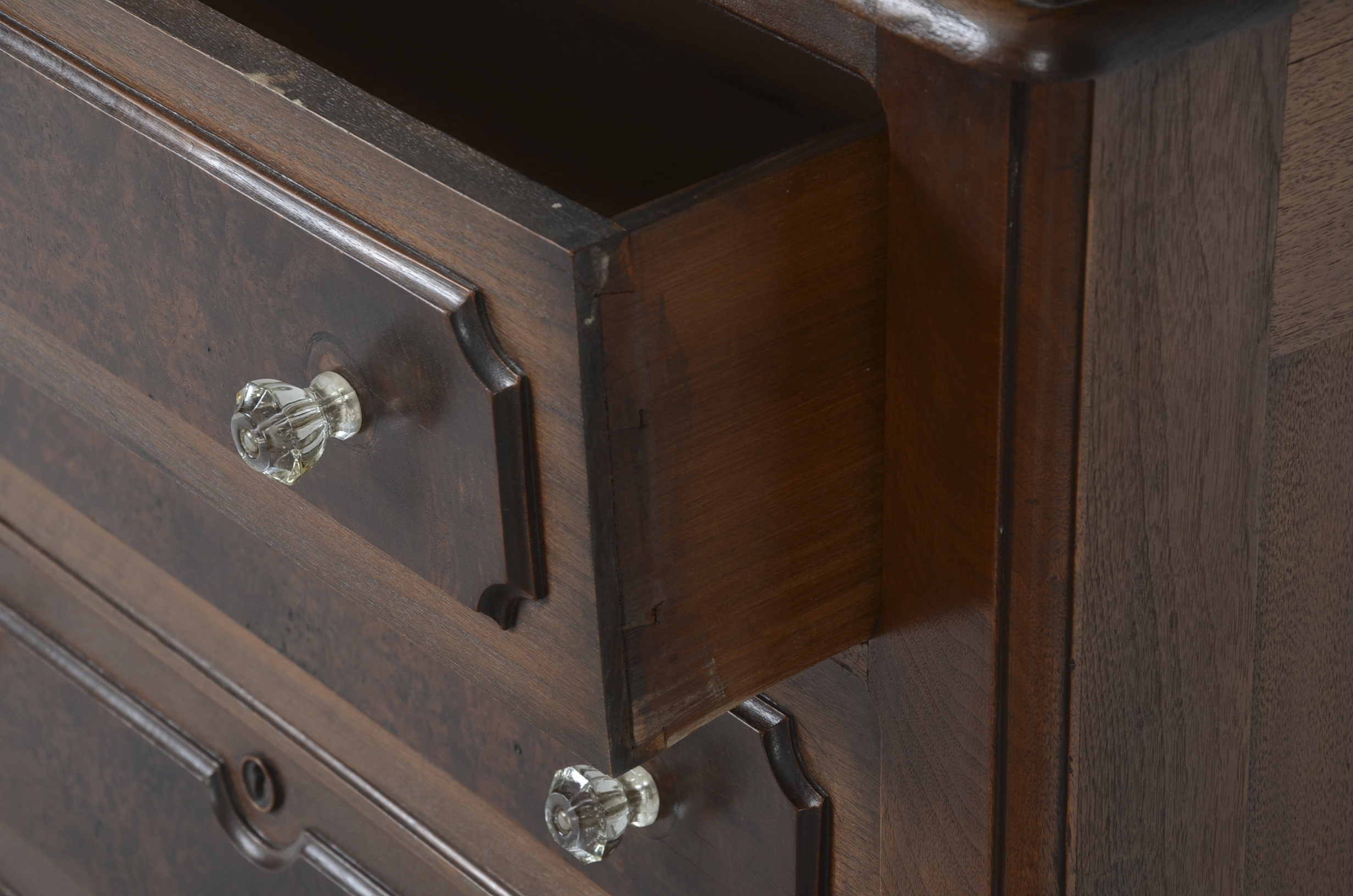 Walnut and Burl Victorian Dresser with Mirror