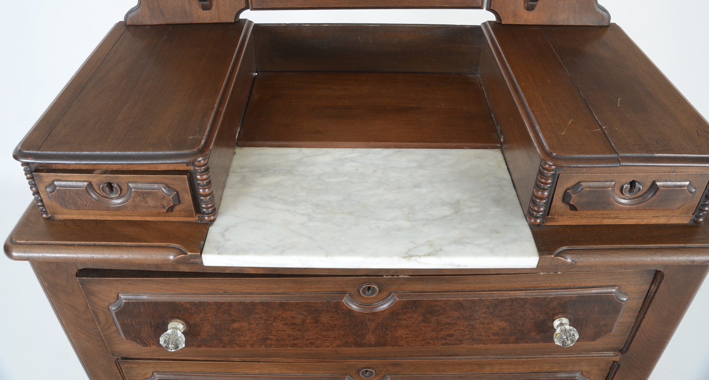 Walnut and Burl Victorian Dresser with Mirror