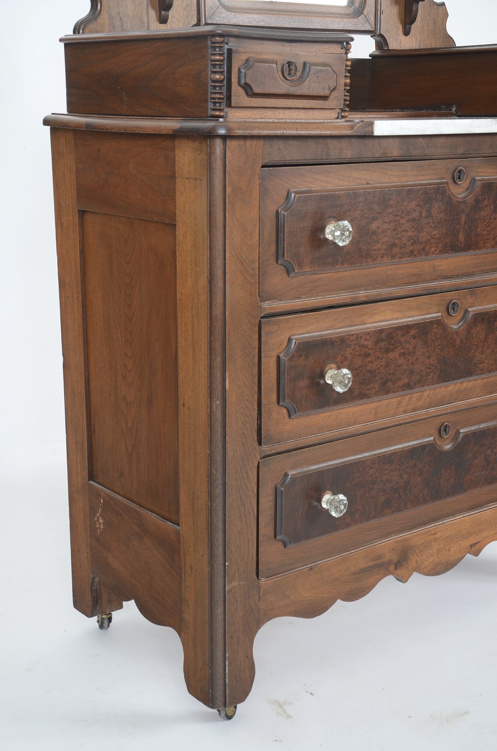 Walnut and Burl Victorian Dresser with Mirror
