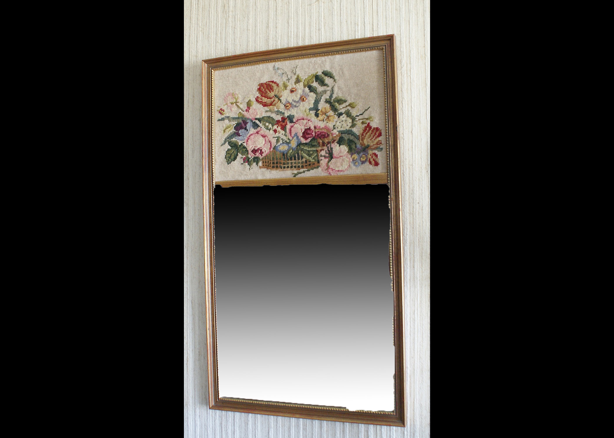 Vintage Brass Needlepoint Hall Mirror