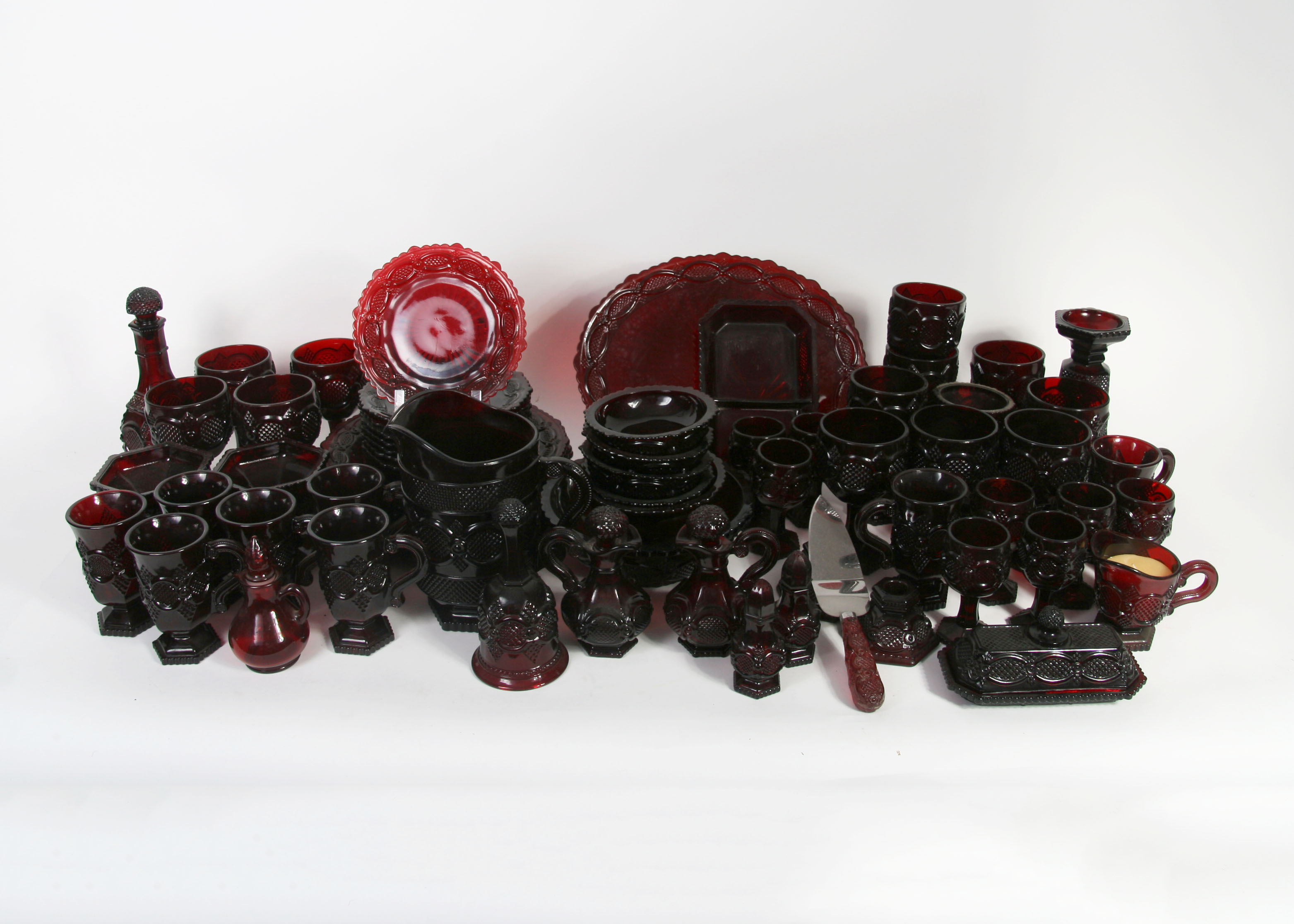 Avon "1876 Cape Cod" Red Glass Dinnerware Collection of 75 Pieces