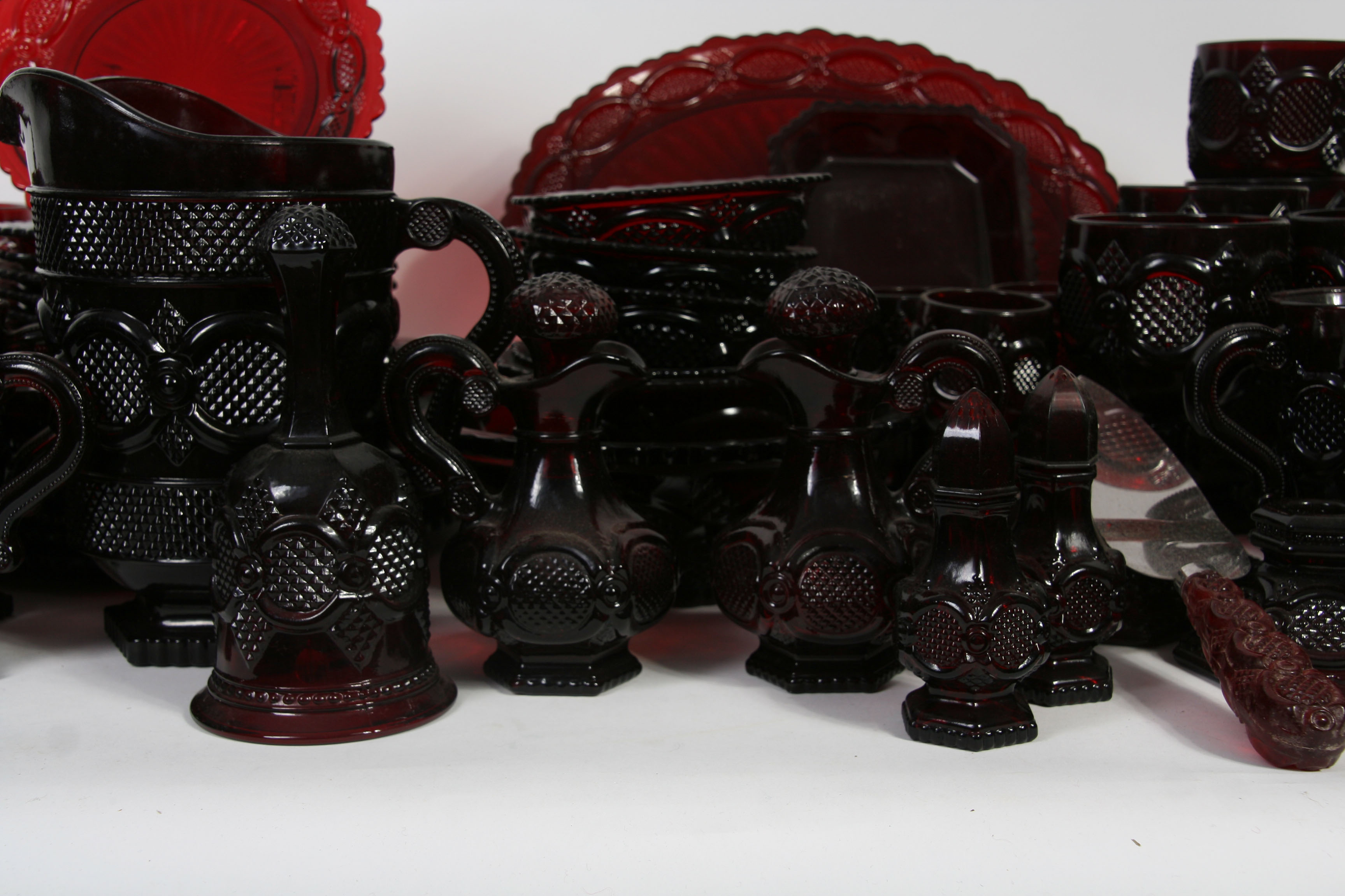 Avon "1876 Cape Cod" Red Glass Dinnerware Collection of 75 Pieces