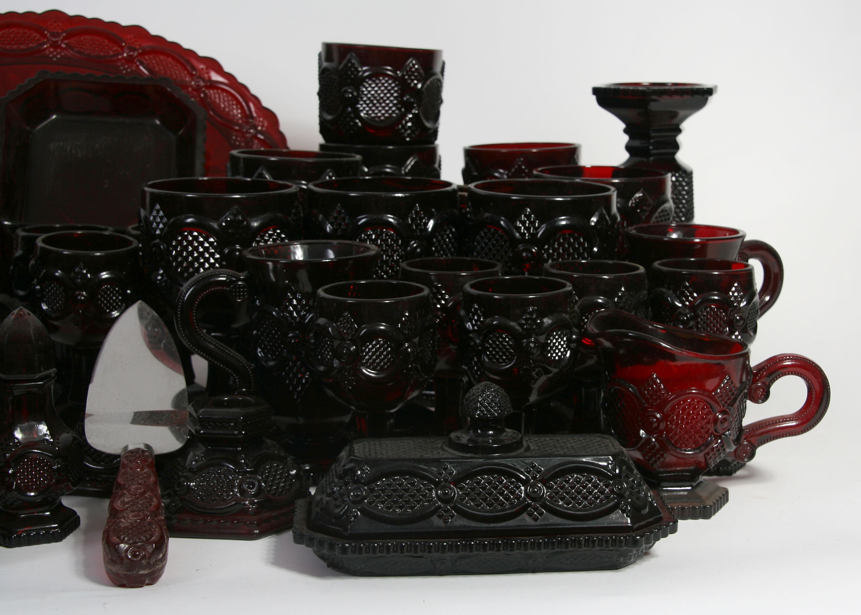 Avon "1876 Cape Cod" Red Glass Dinnerware Collection of 75 Pieces