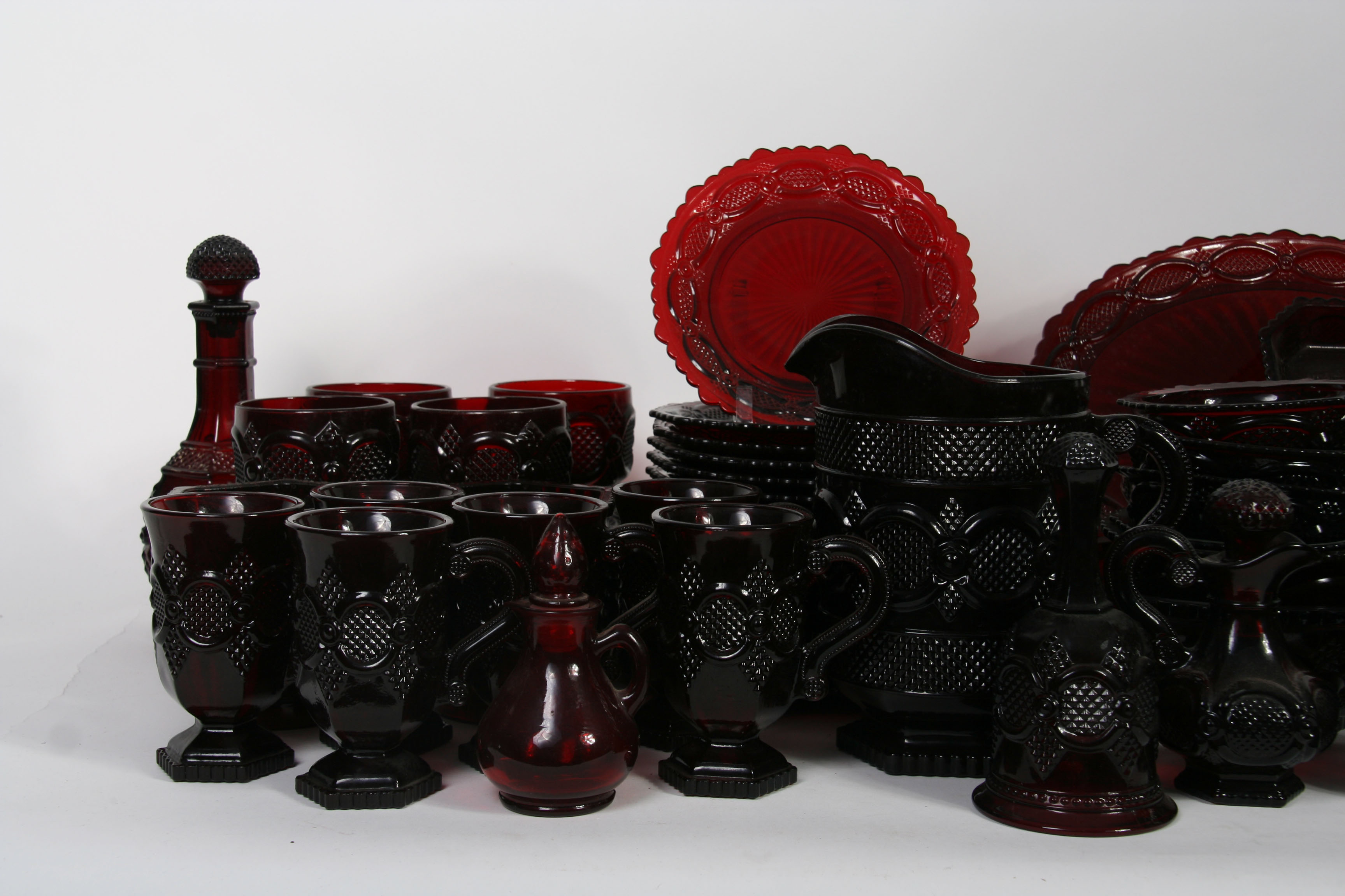 Avon "1876 Cape Cod" Red Glass Dinnerware Collection of 75 Pieces