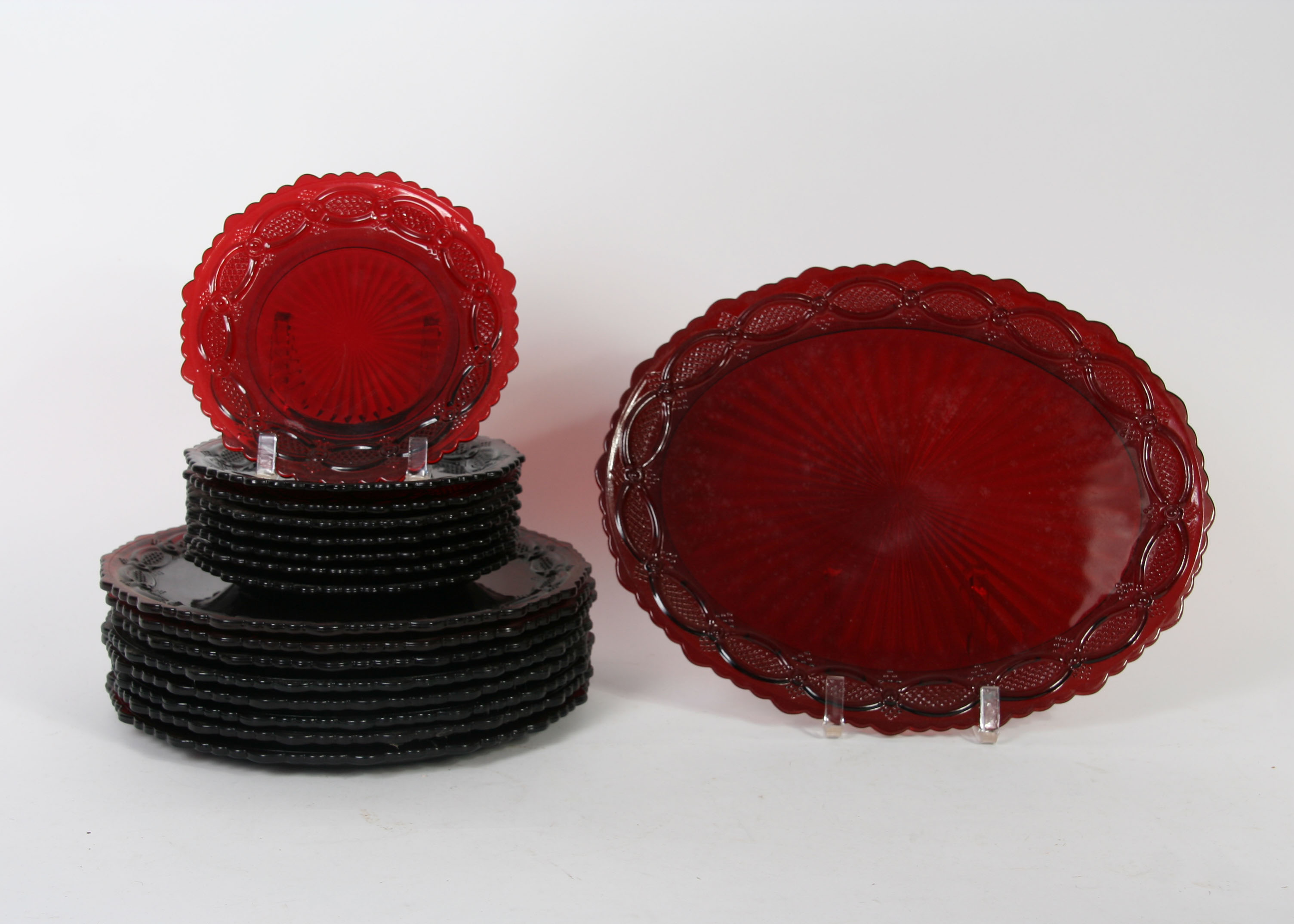 Avon "1876 Cape Cod" Red Glass Dinnerware Collection of 75 Pieces