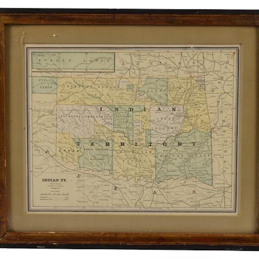 Antique George F. Cram Map of Indian Territory in Texas