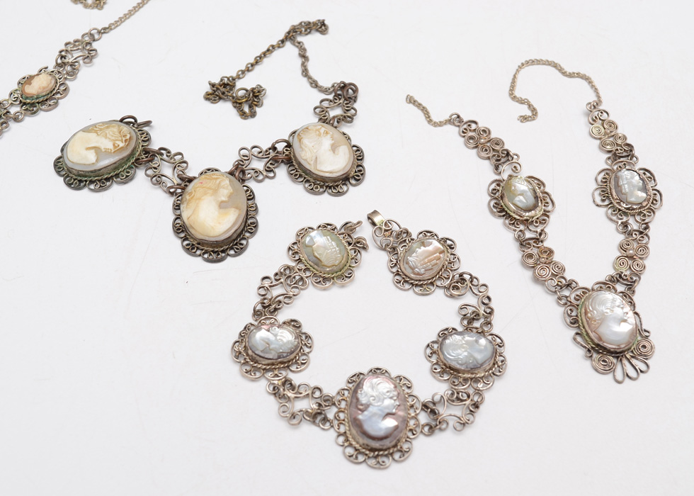 Shell Carved Cameo Necklaces and Bracelets