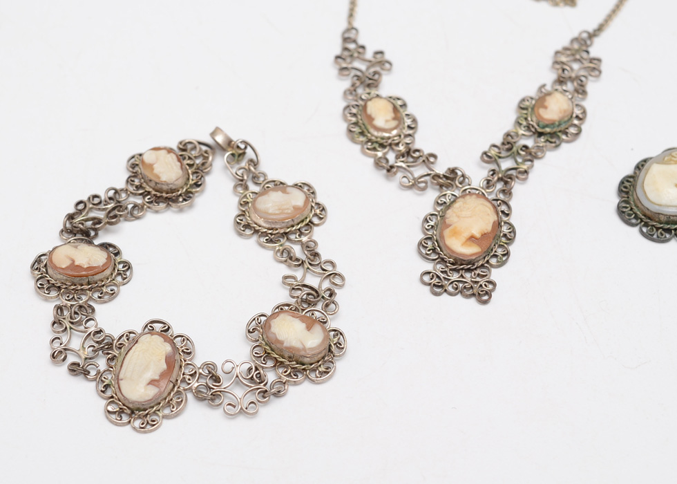 Shell Carved Cameo Necklaces and Bracelets