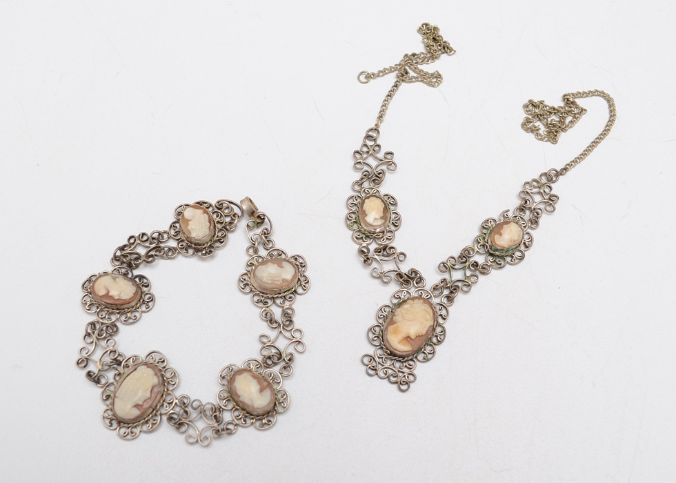 Shell Carved Cameo Necklaces and Bracelets