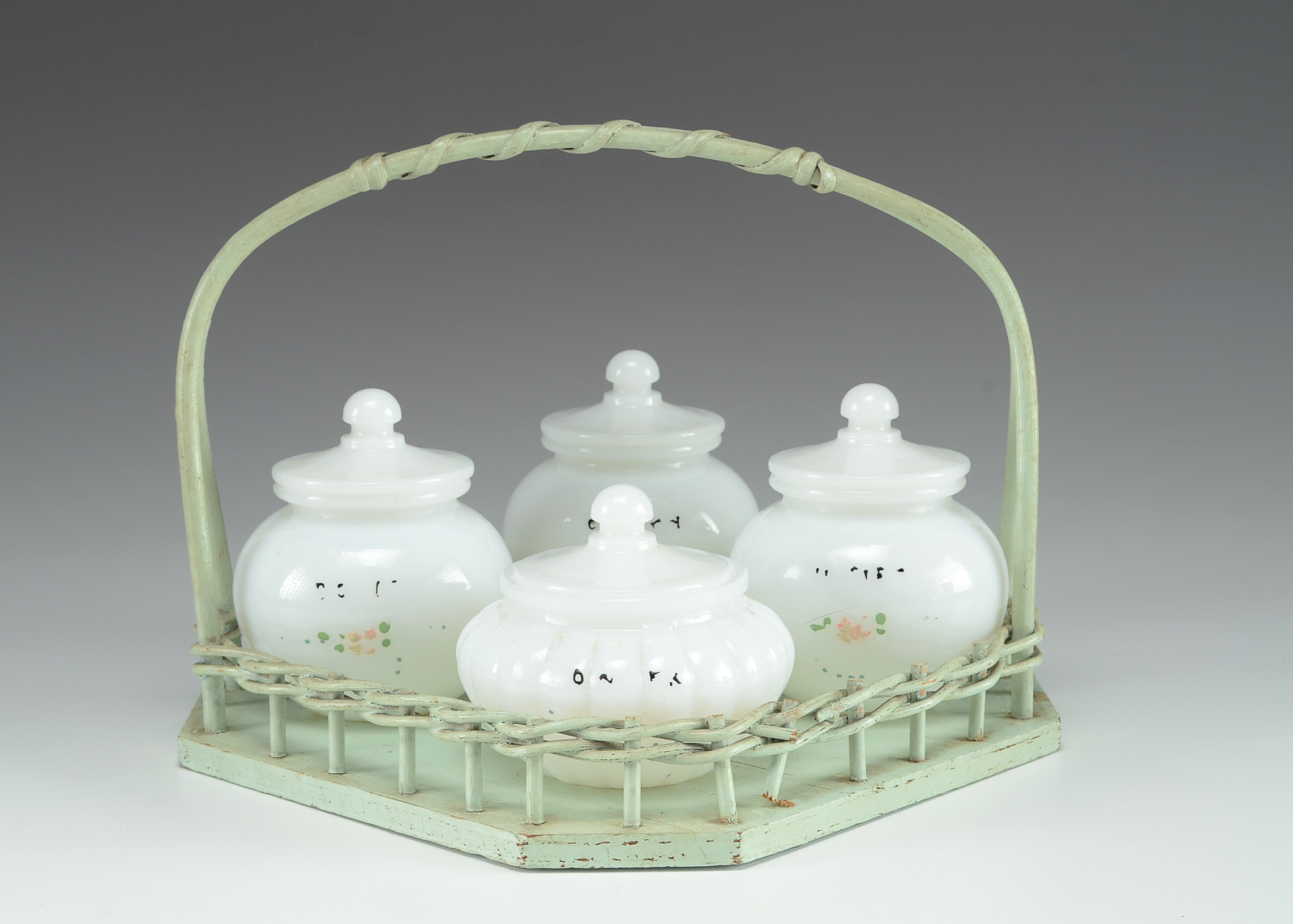 Vintage Family Scale and Milk Glass Condiment Set