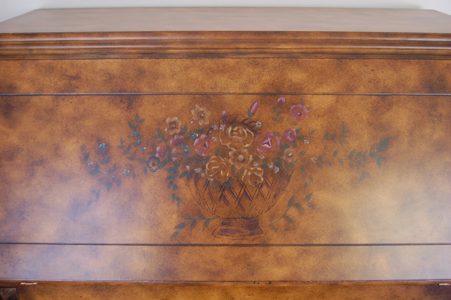 Secretary Desk With Floral Motif and Mottled Finish