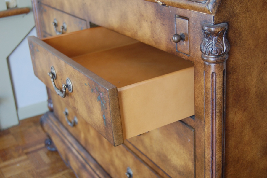 Secretary Desk With Floral Motif and Mottled Finish