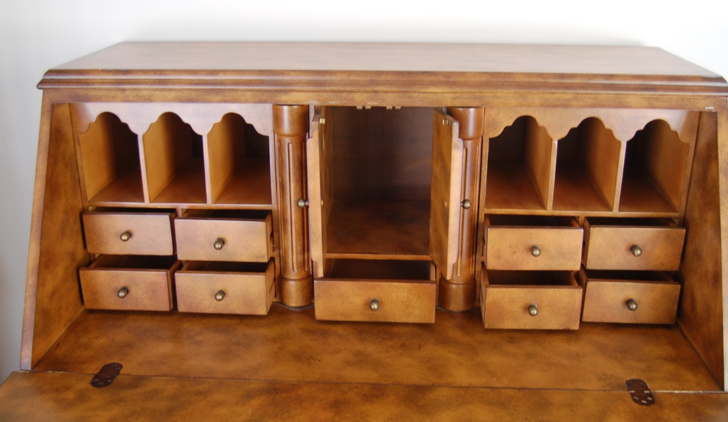 Secretary Desk With Floral Motif and Mottled Finish
