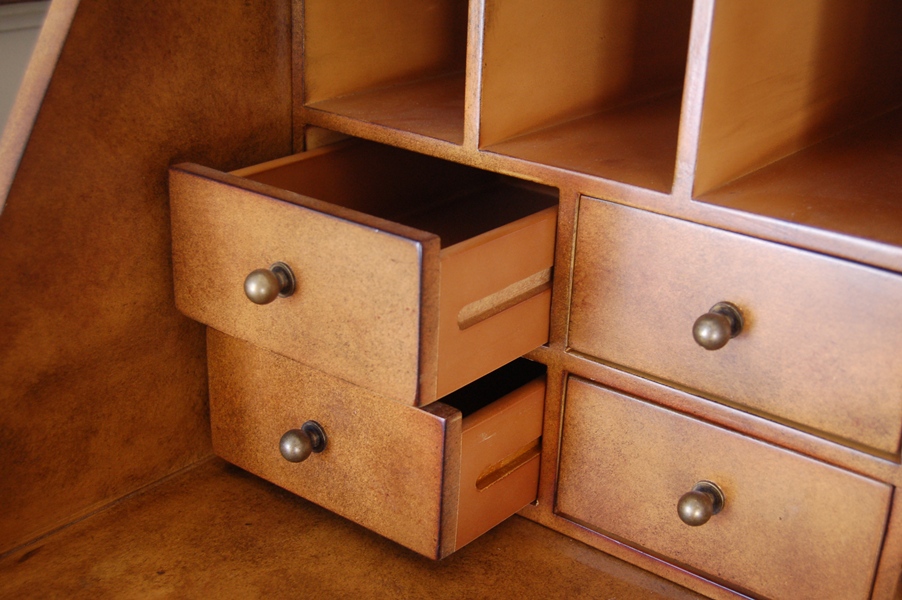 Secretary Desk With Floral Motif and Mottled Finish