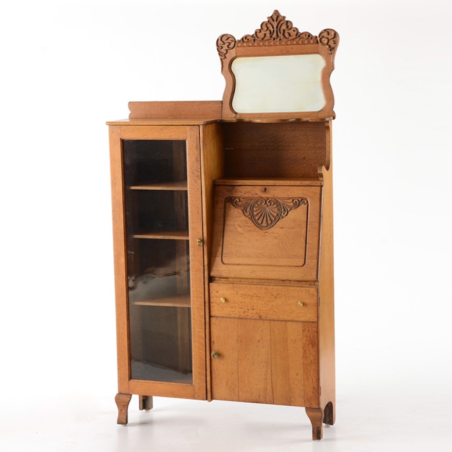 Late Victorian Oak Secretary / Bookcase
