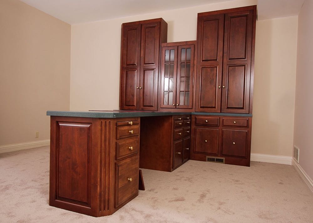 Large Cherry Office Desk and Cabinets