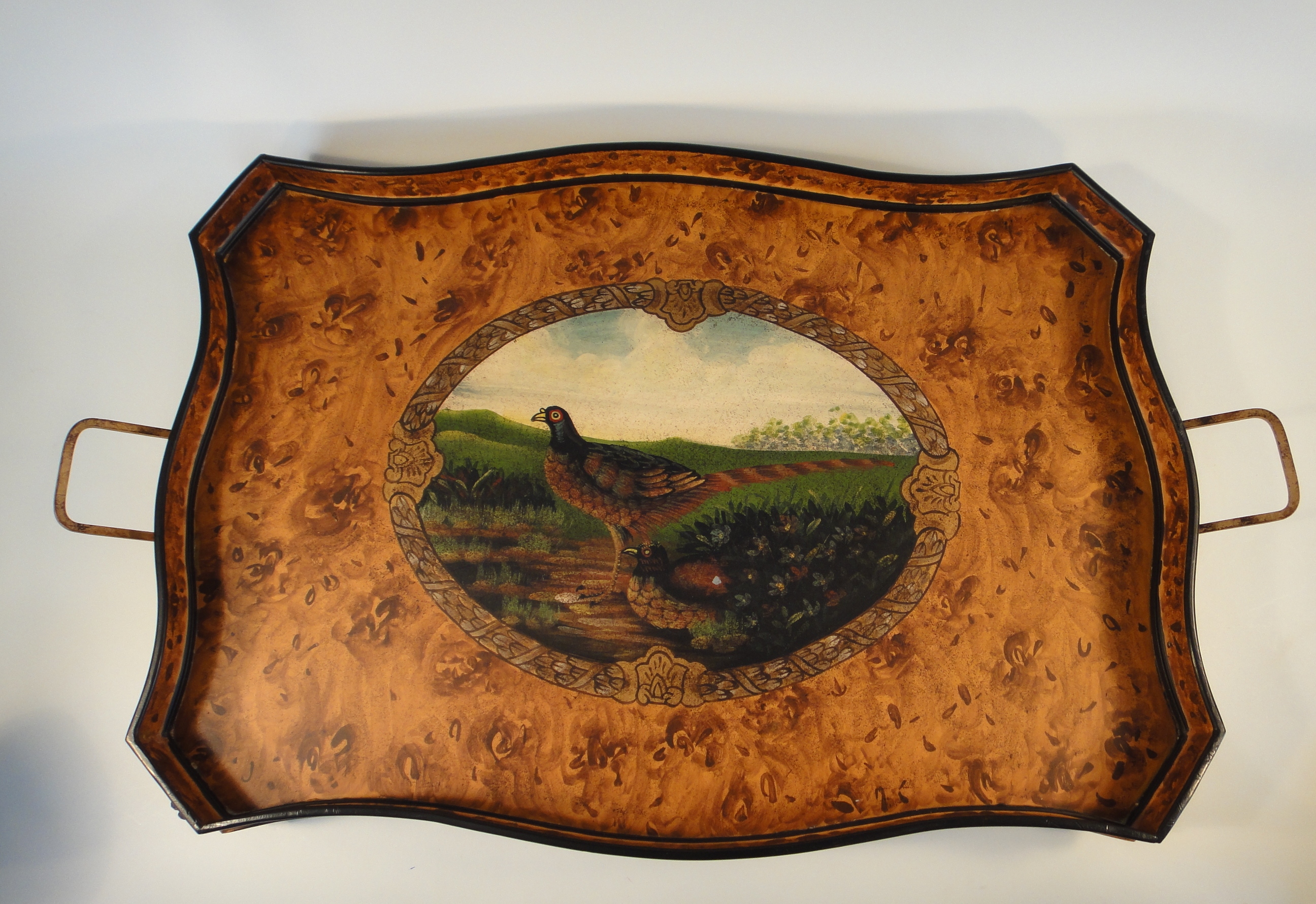 Vintage Footed Metal Pheasant Serving Tray