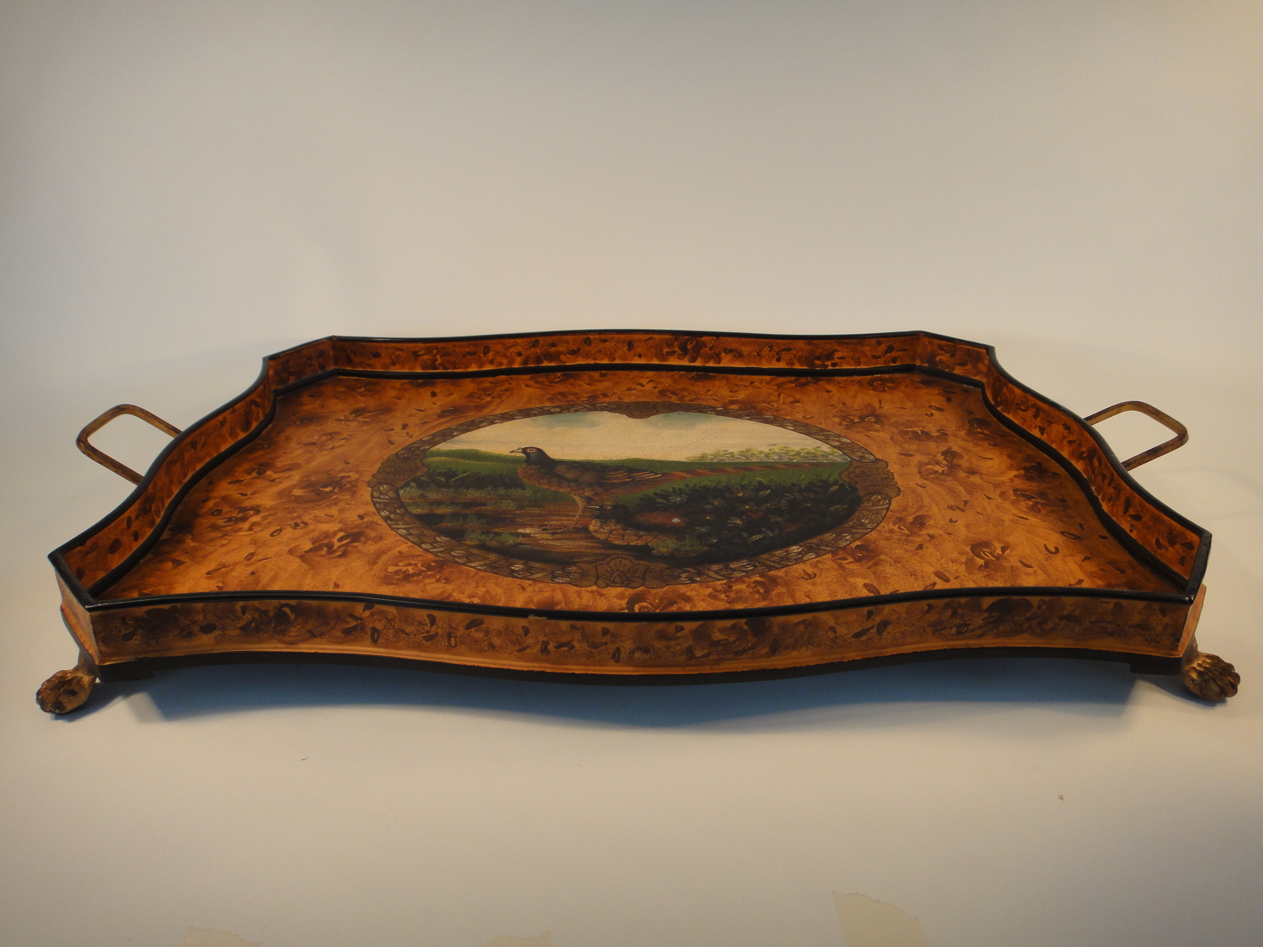 Vintage Footed Metal Pheasant Serving Tray