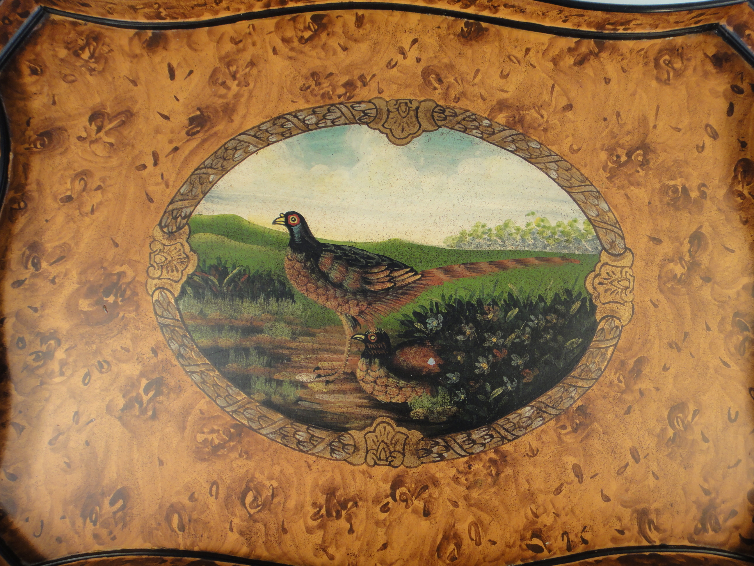 Vintage Footed Metal Pheasant Serving Tray