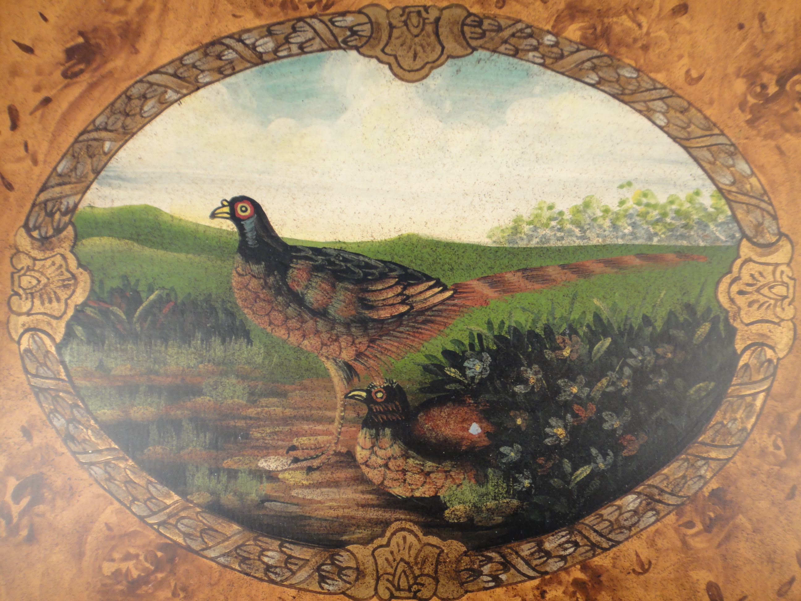 Vintage Footed Metal Pheasant Serving Tray
