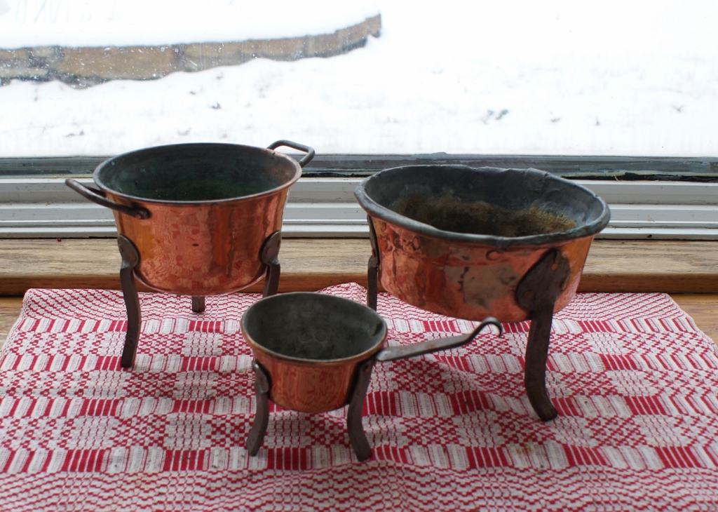 Three Small Copper Footed Pots