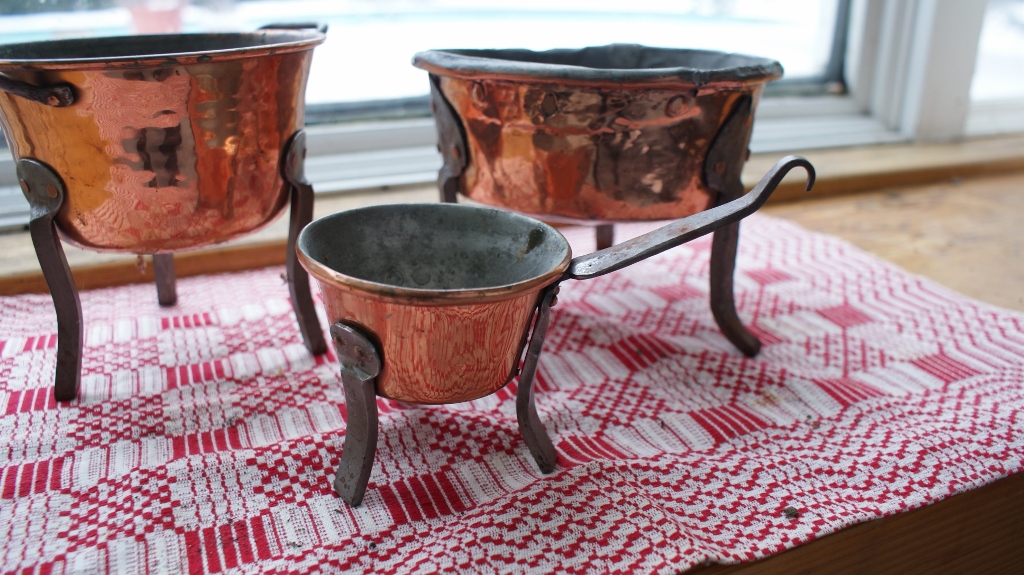 Three Small Copper Footed Pots