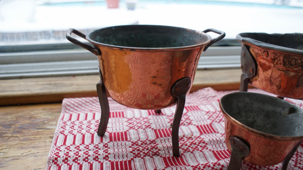 Three Small Copper Footed Pots