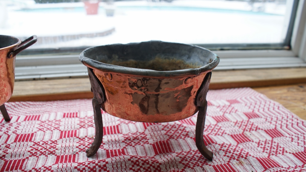 Three Small Copper Footed Pots