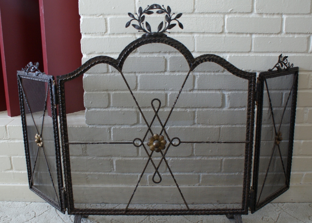 Vintage Wrought Iron Fireplace Screen & Tools