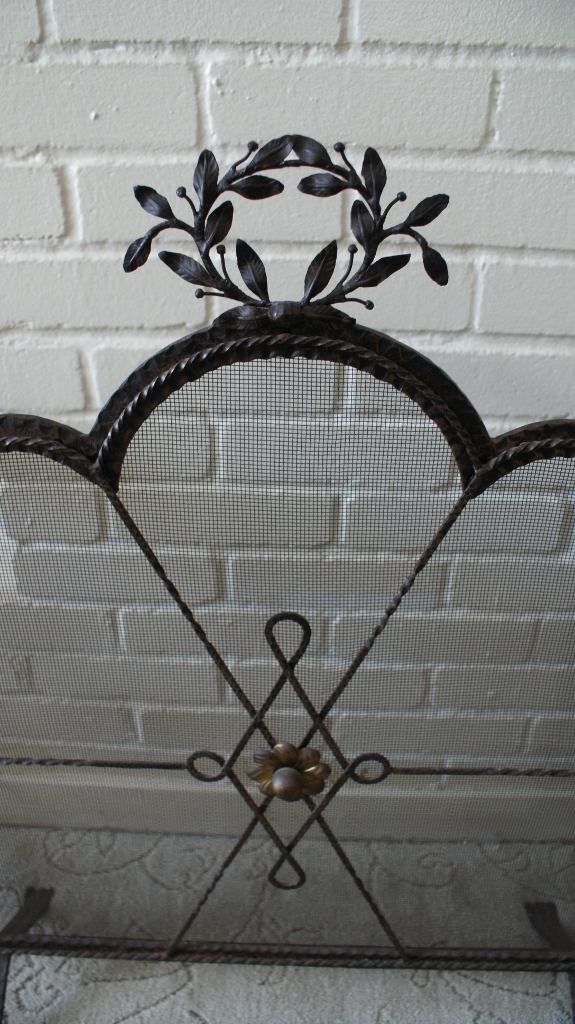 Vintage Wrought Iron Fireplace Screen & Tools