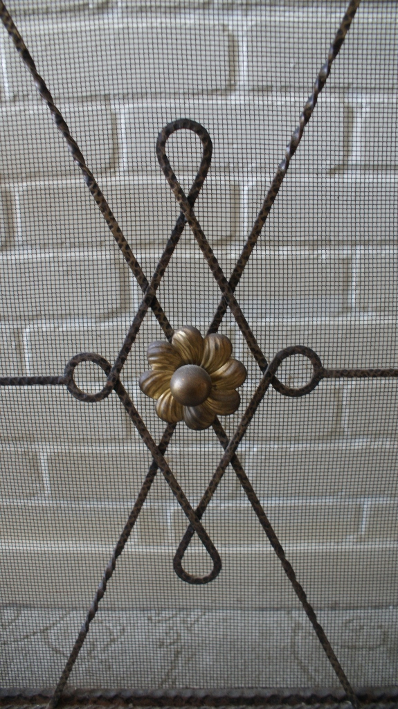 Vintage Wrought Iron Fireplace Screen & Tools