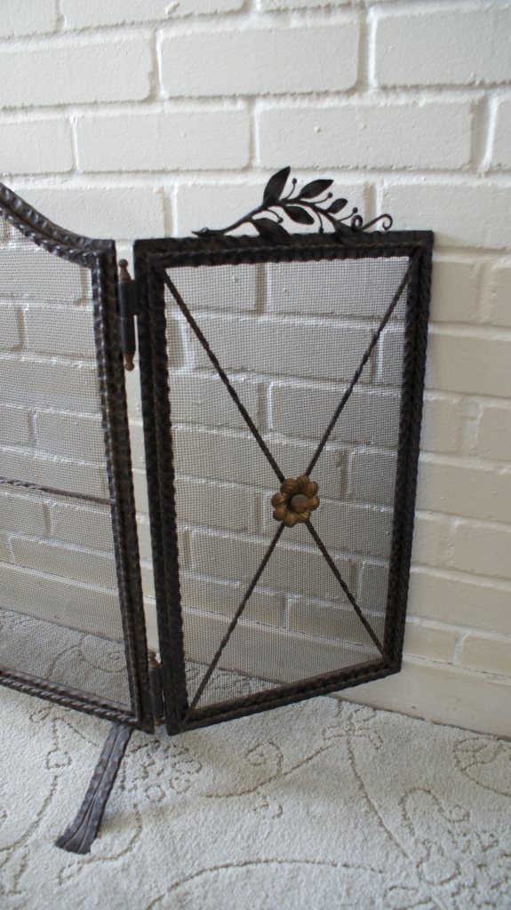 Vintage Wrought Iron Fireplace Screen & Tools