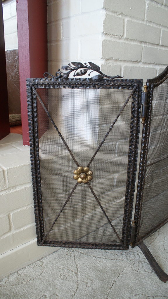 Vintage Wrought Iron Fireplace Screen & Tools