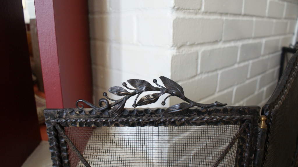 Vintage Wrought Iron Fireplace Screen & Tools