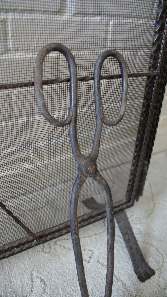Vintage Wrought Iron Fireplace Screen & Tools