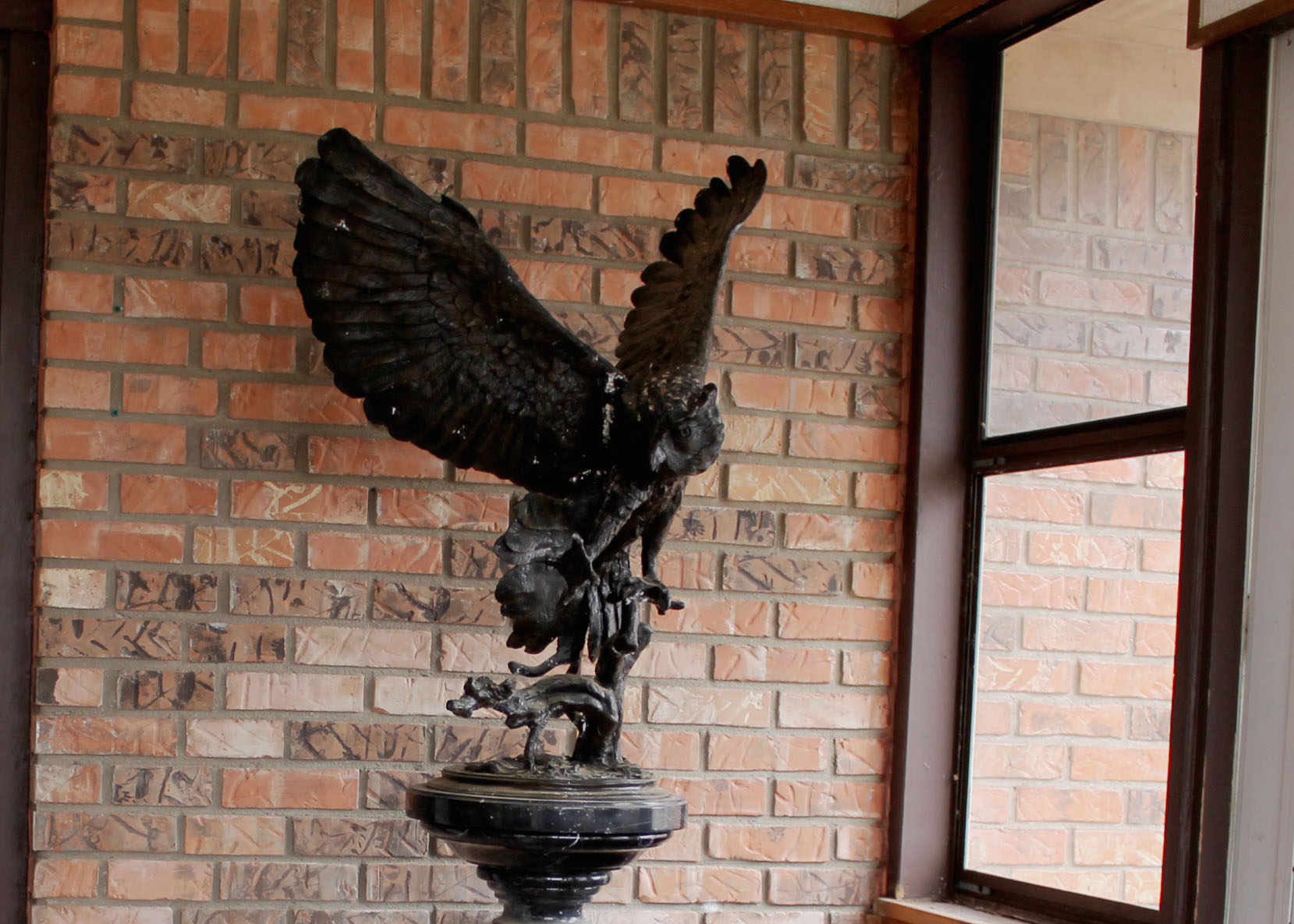 Jules Moigniez Signed Bronze Owl Sculpture on Marble Pedestal