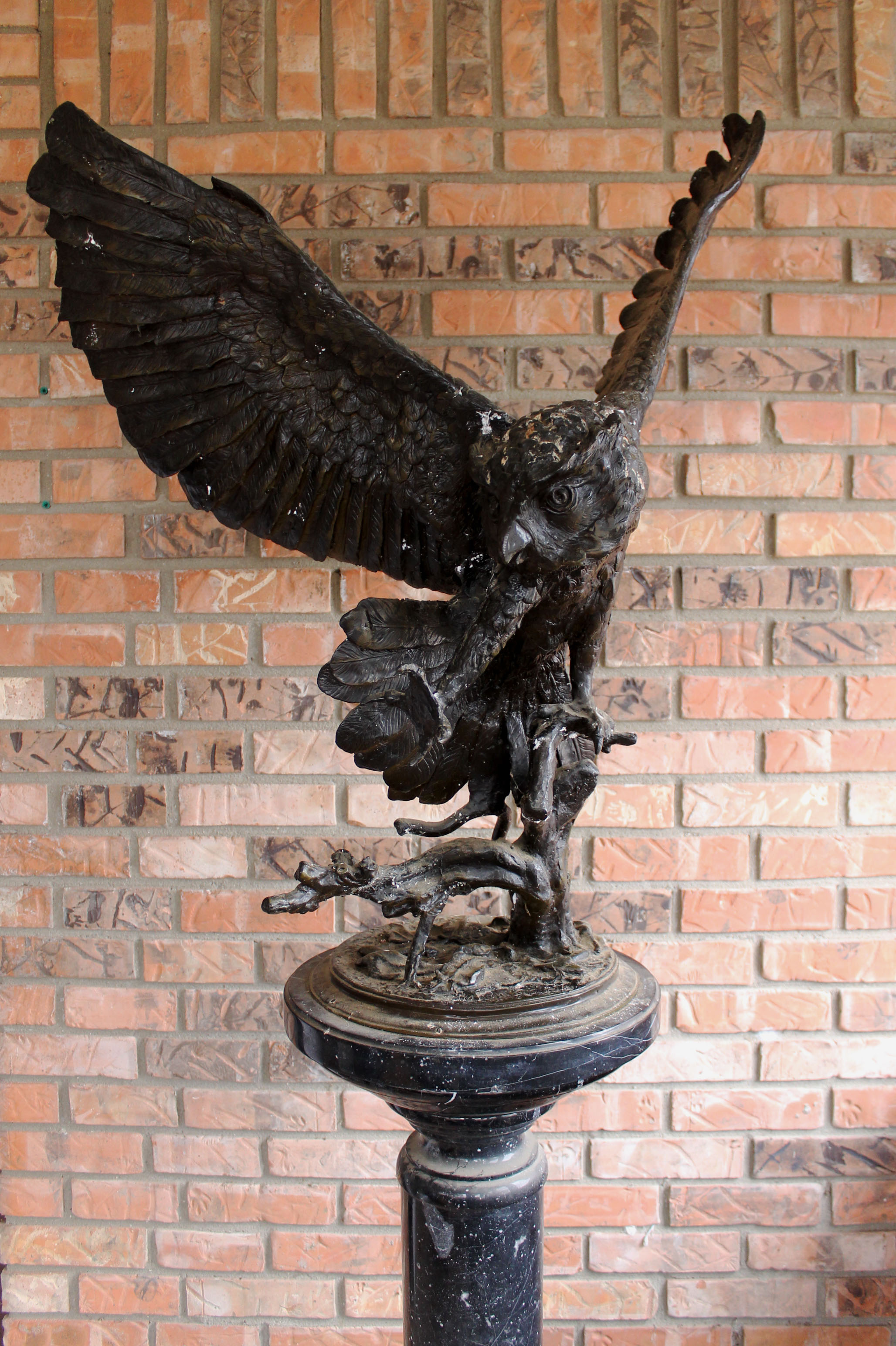 Jules Moigniez Signed Bronze Owl Sculpture on Marble Pedestal