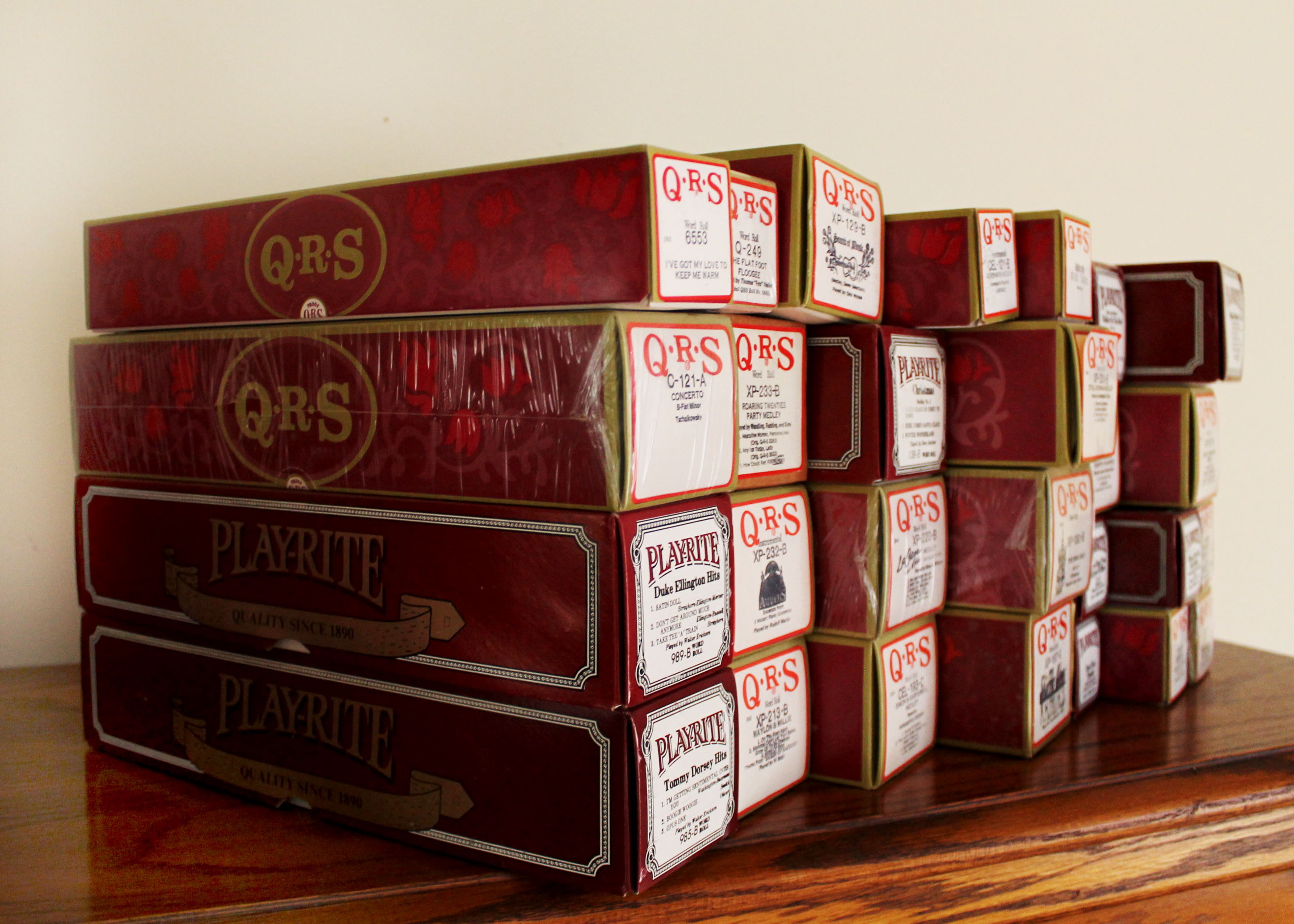 Oak Baldwin Player Piano and Bench with 50 Piano Rolls