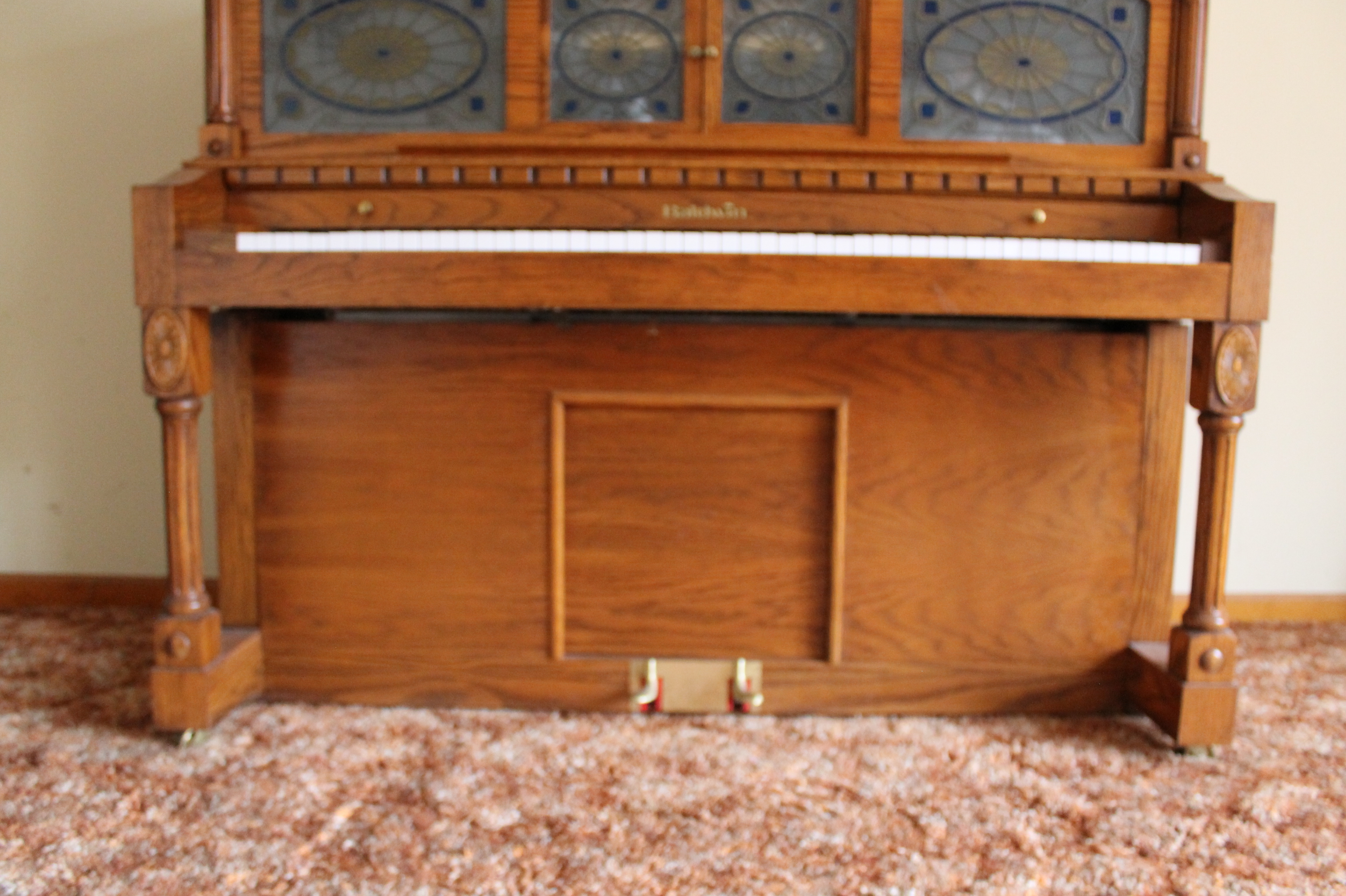 Oak Baldwin Player Piano and Bench with 50 Piano Rolls